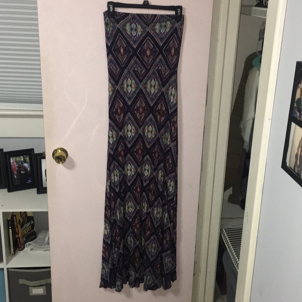 strapless tribal print maxi dress